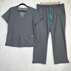 Figs Scrub Set Graphite Kade Cargo Scrub Pants LP Casma Three-Pocket Scrub Top M